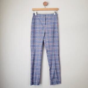 NWT Riley & Rae Blue Plaid Straight Leg Cropped Trouser Pants Size 0 Workwear